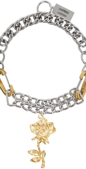 Chopova Lowena - Silver & Gold Double Curb Rose Necklace