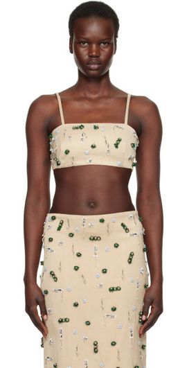 Christopher Esber Christopher Esber Beige Embla Beaded Bandeau Tank Top