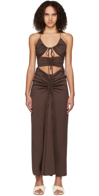 brown christopher esber dress NEW IN Christopher Esber Contrast Sheer Panel Maxi Dress in Brown || HIRE: $200 || In Size 6 Spotted on @stephmcgrath