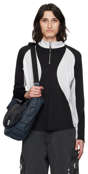 CMMAWEAR - Black & Gray Half-Zip Long Sleeve T-Shirt