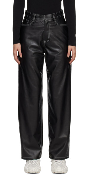 determ; - Black Rounded Faux-Leather Trousers 
