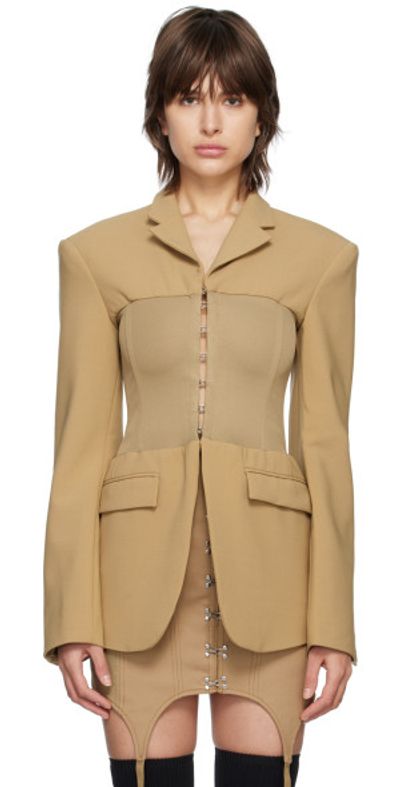 dion lee yellow corset dress Dion Lee SSENSE Exclusive Tan Rib Corset Mini Dress - Sahara