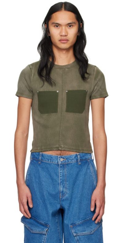 Dion Lee Dion Lee Khaki Sprayed Shrunken Rivet T-Shirt