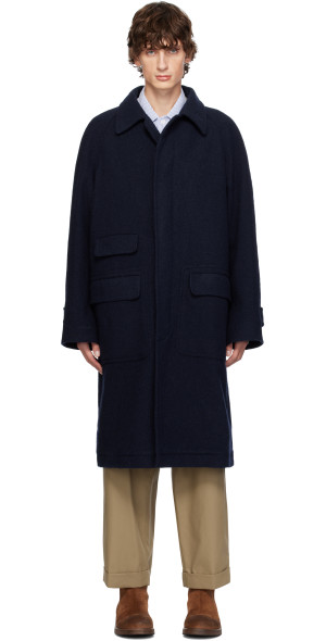 Drake's - Navy Wool Raglan Coat