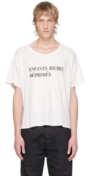 Enfants Riches Deprimes 白Tシャツ Enfants Riches Déprimés - Cropped Distressed Logo-Print Cotton