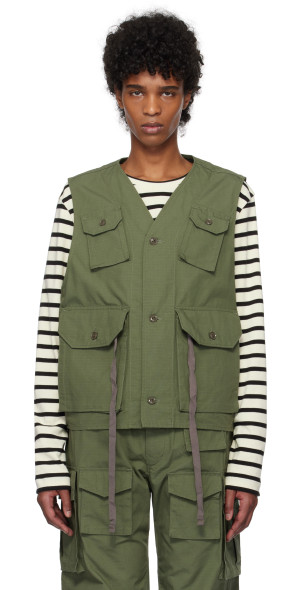 【Engineered Garments】 C-1ベスト Engineered Garments C-1 Vest - Olive Cotton Ripstop | UP THERE