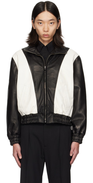 Ernest W. Baker - Black & White 80's Leather Track Jacket