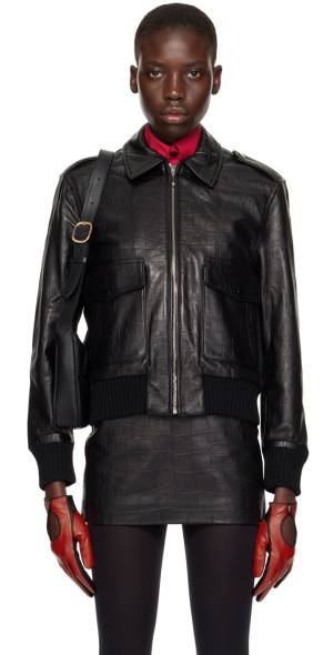 Ernest W. Baker Ernest W. Baker Black Croc-Embossed Leather Jacket