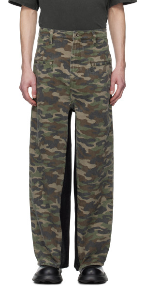 Fax Copy Express - Green Camouflage Fishtail Denim Midi Skirt