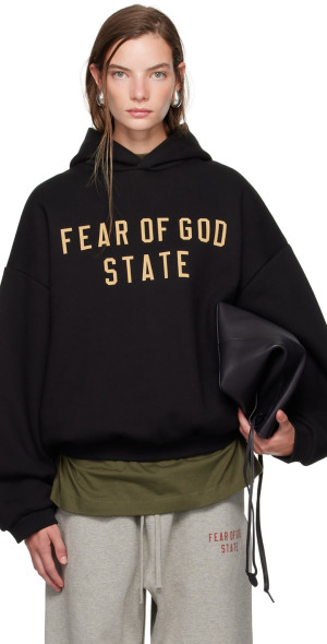 Fear of God ESSENTIALS - Black Printed Logo Hoodie