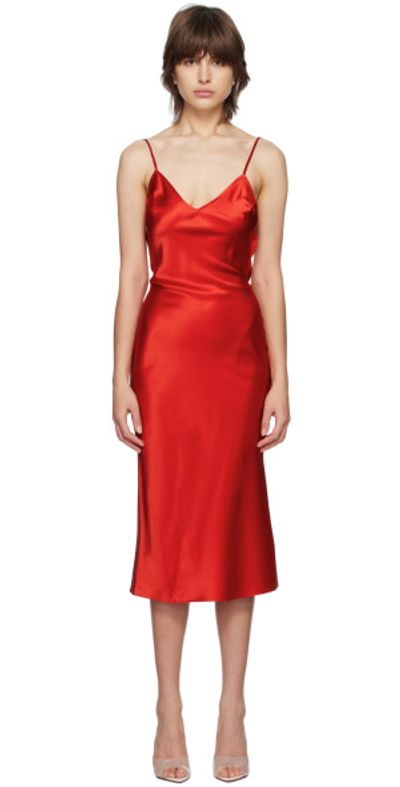 strapless open back dress The Slip Dress | Beaded Red Lace Satin Midi Dress for Women main image 0