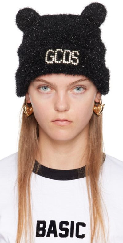 GCDS Teddy Ear Beanie Hat GCDS Black Teddy Ear Beanie GCDS main image 2
