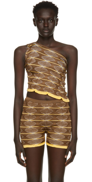 Gimaguas - SSENSE Exclusive Brown & Yellow One-Shoulder Tank Top