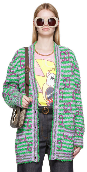 Gucci Green Purple Maxi GG Cardigan