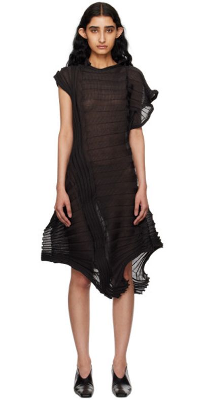 ISSEY MIYAKE ISSEY MIYAKE Black Sheer Moving Knit Midi Dress