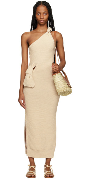 jacquemus beigeワンピース JACQUEMUS - Beige Le Raphia 'La Robe Maille Noeud' Maxi Dress