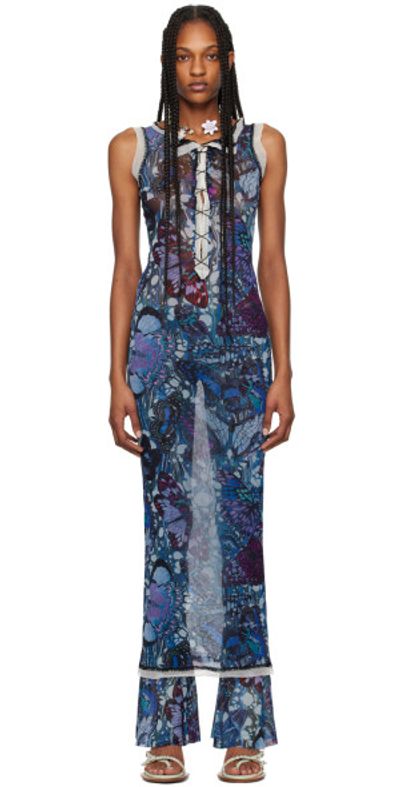 blue dress myntra Anouk by Myntra Women's Blue Geometric Print Cotton Tassel Tie Neck Dr