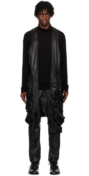 Julius - Black Flap Pocket Leather Vest
