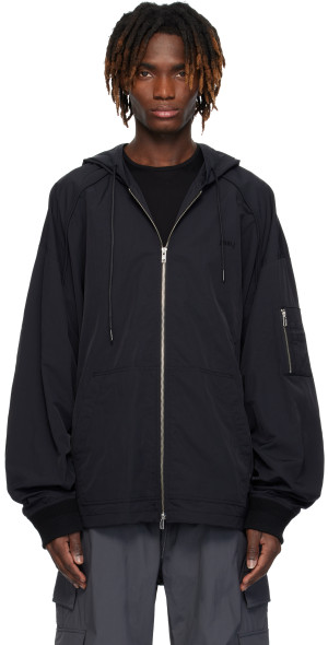 Juun.J - Juun. J Black Nylon Puckering Zip-Up Hoodie