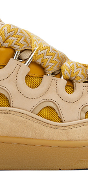 Lanvin - SSENSE Exclusive Beige & Yellow Leather Curb Sneakers