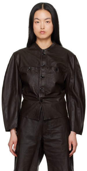 LEMAIRE - Brown Curved Sleeve Leather Jacket