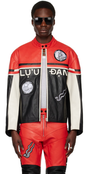 LU'U DAN - Black & Red Paneled Leather Jacket