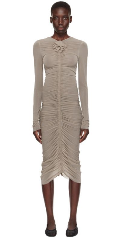 magda butrym beige dress Dainty pink A-line maxi dress with blue-flowered pattern, Glow-Up XXL / 12 / Pink-Blue