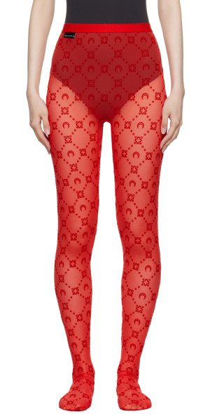 Marine Serre - Red Moonogram Flocked Mesh Tights