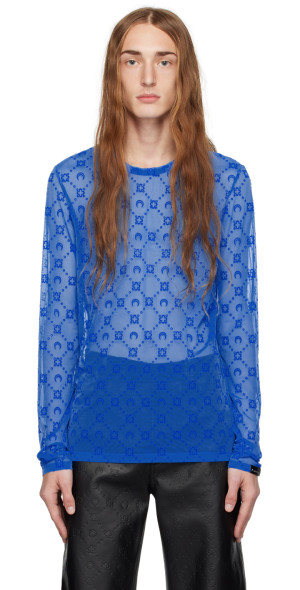 トップス MARINE SERRE Marine Serre - SSENSE Exclusive Blue Moonogram Long Sleeve T-Shirt