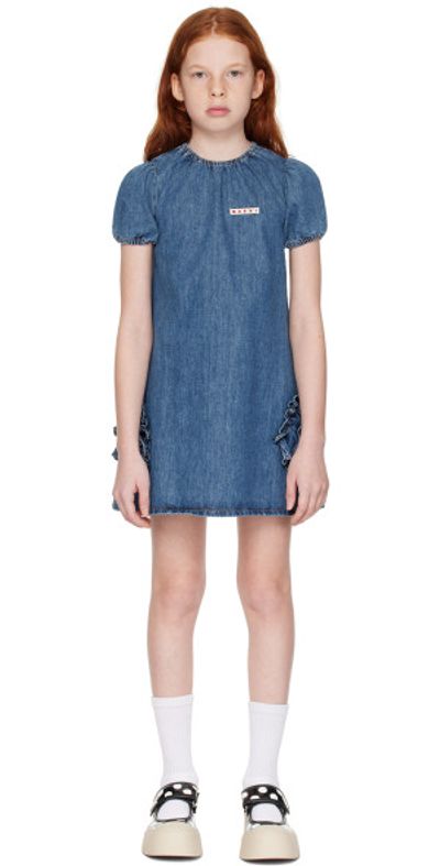 Marni - Kids Blue Ruffle Denim Dress Marni - Kids Blue Ruffle Denim Dress