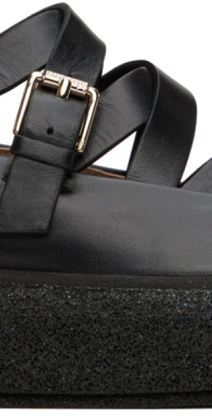 Max Mara Black Calf Leather Bos Taurus Flat Sandals main image 1