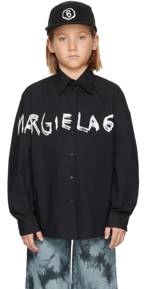 【MM6】 KIDS WEAR PRINTED L/S MM6 Maison Margiela Kids logo-print Bodysuit | Black | FARFETCH