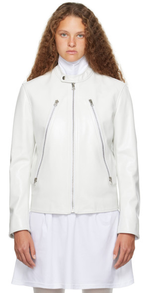 MM6 Maison Margiela - White Zip Leather Jacket