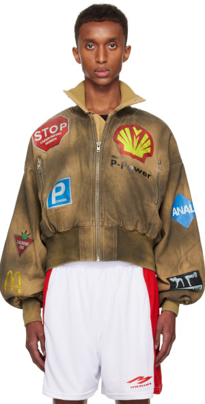 Mowalola - Brown Crash Denim Bomber Jacket