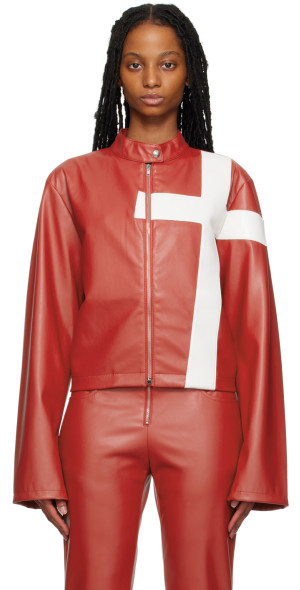 リ*タ様 希少✨ Mowalola Faux Leather Cross Jac Mowalola - Red Cross Faux-Leather Jacket