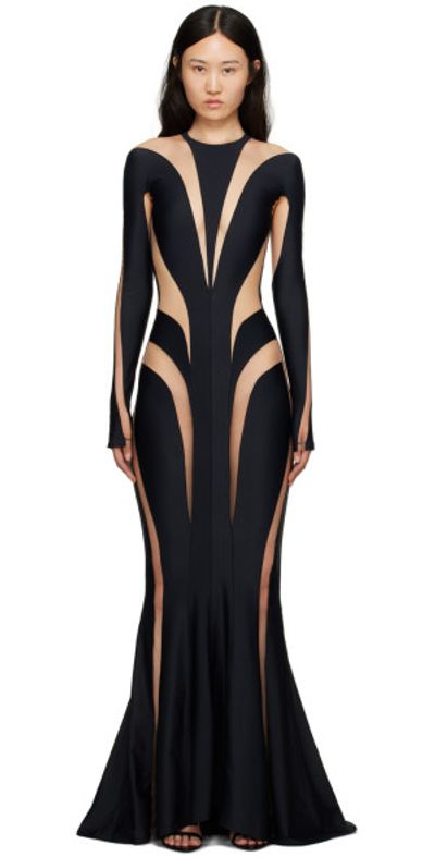 Mugler - Black & Beige Spiral Maxi Dress