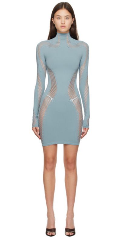 blue mugler dress Thierry Mugler Couture Ice Blue Metallic Leather Mini Dress