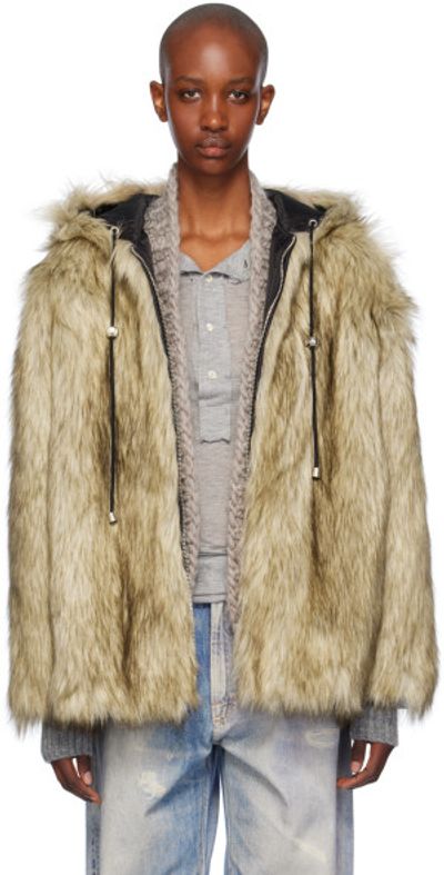 OPEN YY - Beige Reversible Hood Faux-Fur Jacket