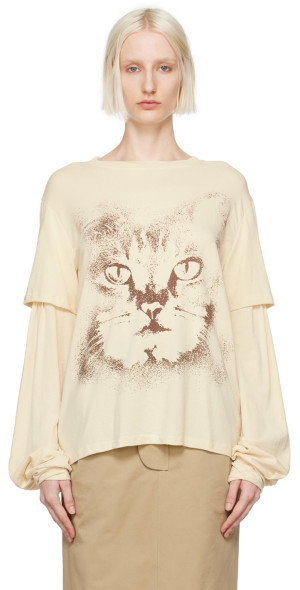 OPEN YY - Off-White Layered Cat Long Sleeve T-shirt