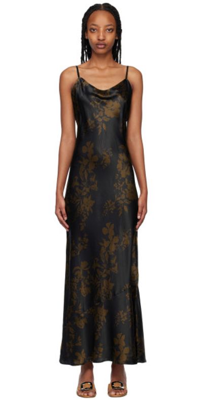 reformation black maxi dress Reformation Kacia Black Satin White Tie Shoulder Strap Maxi Dress – The  Closet New York main image 0