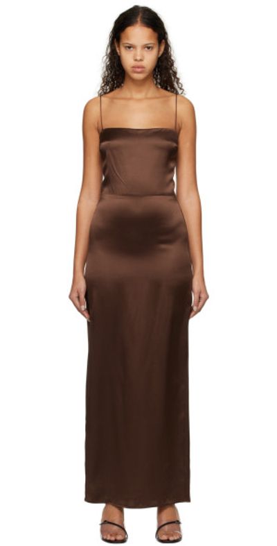 brown dress reformation Chocolate Rouge Drop Waist Halter Mini Dress main image 1