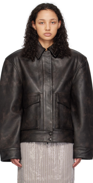 REMAIN Birger Christensen REMAIN Birger Christensen Brown V-Shaped Leather Jacket