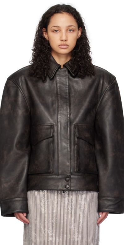 REMAIN Birger Christensen - Brown V-Shaped Leather Jacket