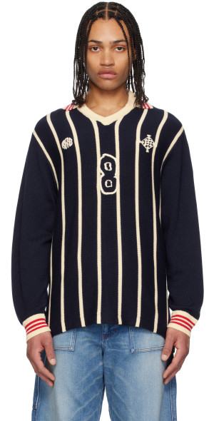 トップス RICE NINE TEN Long Sleeve Soccer Jersey RICE NINE TEN - Navy Knitting Long Sleeve Soccer Jersey Polo