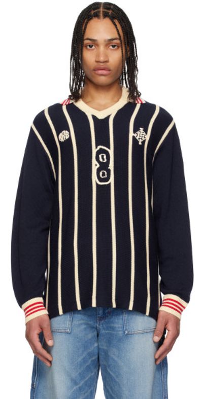 RICE NINE TEN - Navy Knitting Long Sleeve Soccer Jersey Polo