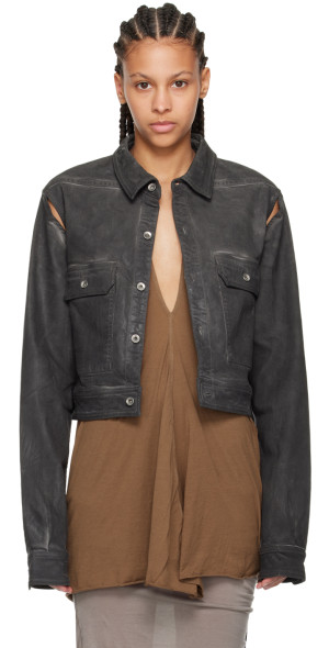 Rick Owens DRKSHDW - Gray Cape Sleeve Cropped Denim Jacket