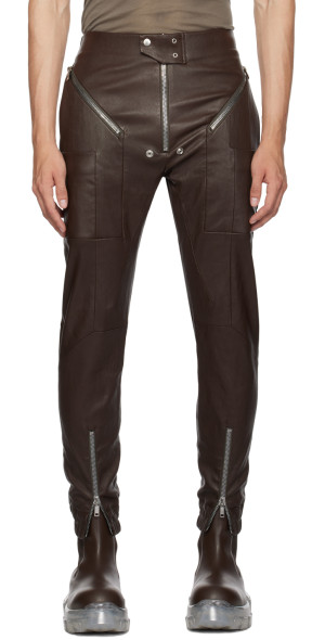 Rick Owens - Brown Easy Strobe Leather Cargo Pants