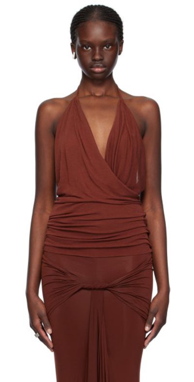 rick owens burgundy round neck midi dress Khaki Polyamide Size 42 IT sleeveless design Rick Owens Scorpio Ribbed-knit Midi