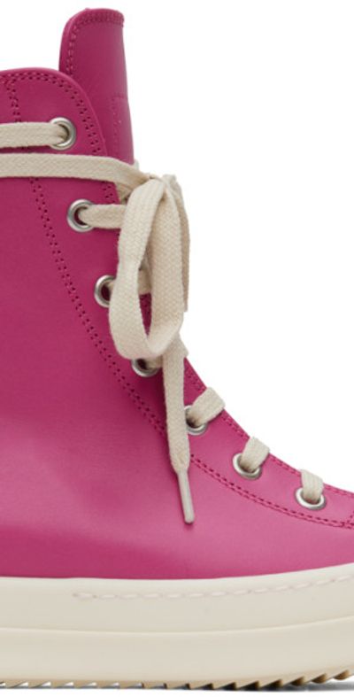Rick Owens Pink Leather High Sneakers - Main Image