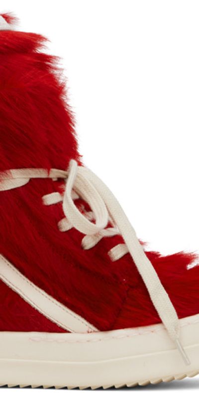 Rick Owens Red Off-White Geobasket Sneakers